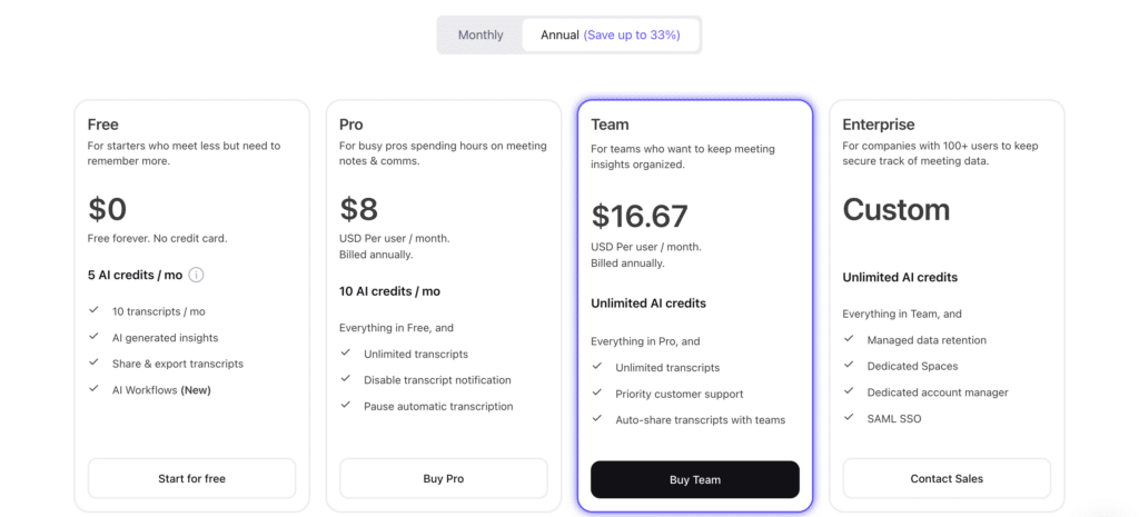 Tactiq pricing page